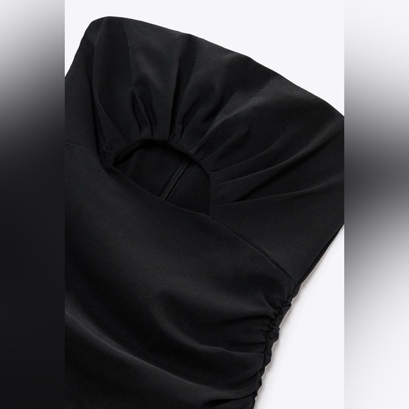 ZARA NWT Black Strapless Cut-Out COTTON Blend MIDI Dress Size Small - Picture 8 of 11